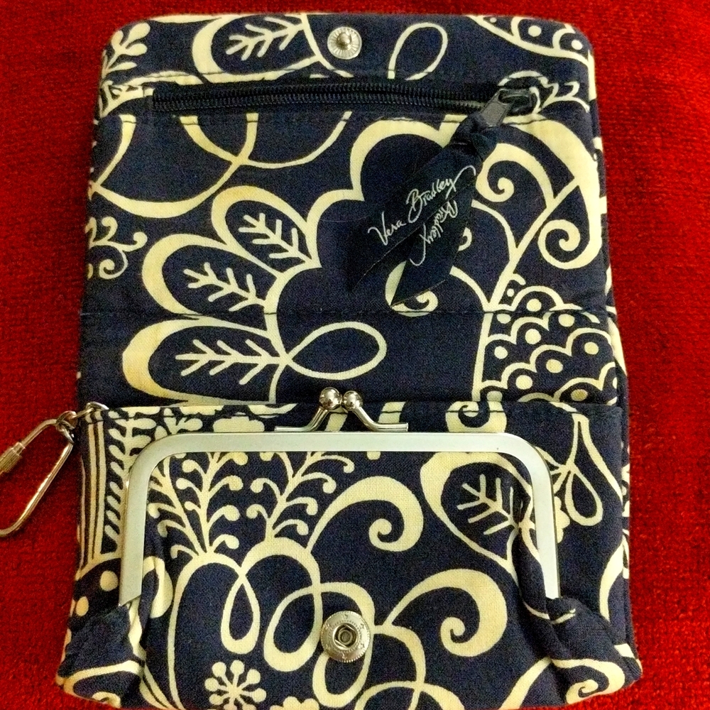 Woman's Wallet in Navy Blue with White Flower Pattern